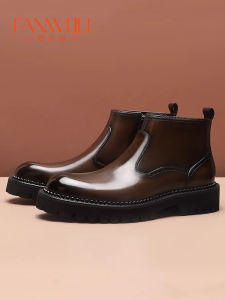 Van Voli Fall Winter Mens Business Casual Chelsea Boots Thick Sole Warm Leather Ankle Boots with Zipper Closure