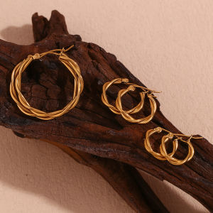 E.B.belle Thin Twists Ring Hoop Earrings Water Resistant 316L Stainless Steel Womens Earrings 18K Gold Plated Jewelry