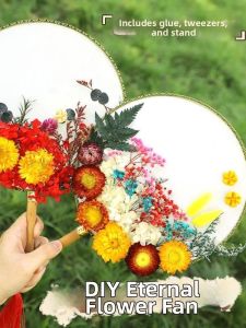 Graduation Gift Handmade Circular Fan with Eternal Flower Silk Surface