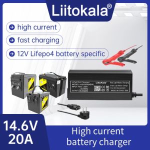 Liitokala High Current Battery Charger 20A Suitable for 12V LiFePo4 Battery 14.6V Fast Charging with Clip