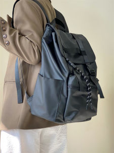 2025 New Double Shoulder Drawstring Bag Commuter Computer Bag Mens Large Capacity Travel Black Neutral Style Nylon Material