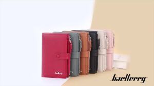 Baellerry Ladies Long Wallet 3-Fold Fashion Coin Purse with Phone Holder Button Clasp Bank Card & ID Card Storage Holder