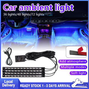 4Pcs Car LED RGB Strip Light Car USB Interior Light Atmosphere Light Car Foot Lamp with Remote Control Under Dashboard Seat light lampu led kereta