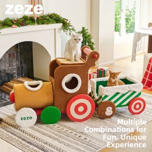 ZeZe| Christmas Reindeer Train Cat Climbing Frame & Scratching Toy zeze