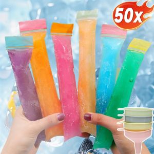 50/100pcs Children Mini Ice Pop Bags Disposable Ice Popsicle Mold  Transparent Food Grade for Yogurt Freeze Pops Freezer Tubes with Zip Seals DIY Ice Cream Tools