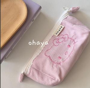 OHAYA | D147 hello kitty Corduroy Pen Case simple ship shape pink pen bag Stationery Cosmetic Storage Bag