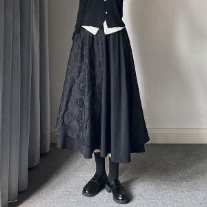 Dark Romantic Half-length Skirt with Embroidery High Waist A-line for Women Spring Autumn Winter Mid-length Flared Skirts