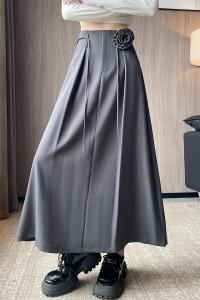Slimming French Design Camellia Grey Women Skirt