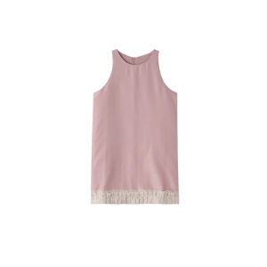 French Style A-Line Mini Skirt Miu Style Missy Elegant Pink Sleeveless Vest Dress Summer Season Gored Splicing Design Casual Chic