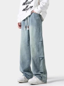 American Style Casual Loose Straight Leg Jeans for Teenage Boys Spring Autumn Versatile Wear Resistant Wear Summer Long Pants