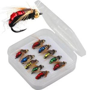 5/10pcs Artificial Insect Fishing Bait Fast Sinking Brass Bead Head Scud Fly Worm Trout Fishing Lure
