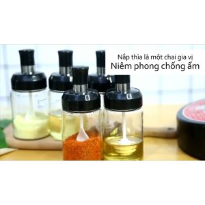 Hủ đựng gia vị thủy tinh có thìa 250ml - Lọ đựng gia vị nhà bếp kèm muỗng và nắp tiện lợi-NIEVE