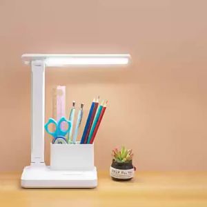 Study Table Lamp with Pen Holder Eye-Caring LED Desk Lamp 3 Color Adjustable LED Reading USB Charging Touch Dimming Table Light Pencil Holder Pencil Case 学习台灯
