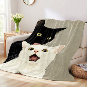 Beast Kingdom | Black & White Cats Flannel Blankets Are Suitable For Sofas Mens Room Decorations Thick And Warm Gifts For Teenagers