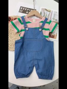 TREEHOUSE baby outfit set Fashion foreign striped top + suspenders two-piece set boy and girl clothing set