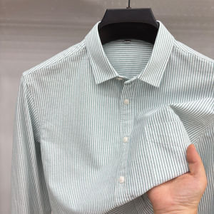Áo Sơ Mi Nam Dài Tay 100% Cotton Nguyên Chất Thường Ngày Không Cần Ủi Thời Trang Kẻ Sọc Mùa Xuân Thu Áo Sơ Mi Nam