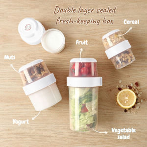 Double layer sealed fresh-keeping box oat cup sealed storage container portable fruit snack bento packaging box for going out