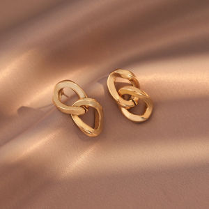 Elegant Metal Chain Earrings for Women Ins Cold Style High Sensation Large Mosquito Coil Tray Clip-On No Piercing Required