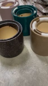 3 in 1 Set 20cm Diameter White Ceramic Pot Line Design Flower Pot Indoor Creative Round Vase Plant Pasu Bunga Seramik