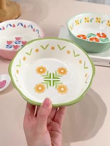 YWDL Heat Resistant Ceramic Salad Bowl With Wavy Edges Dessert Bowl Kitchen Fruit Dish Microwave Oven Oven Safety 6inch