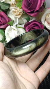 Grade 7A Golden Sheen Obsidian Crystal Stone bangle 62mm+- 极品一线猫眼招财金曜石手镯 62mm+-