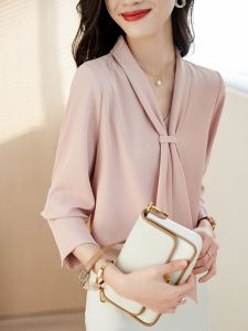 YAOMUHUA | V-neck Pink Long-sleeve Shirt for Women