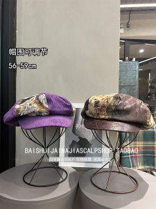 Cute Embroidered PU Leather Beret Hat Womens Autumn Winter Large Head Size Vintage Painter Hat Trendy Face Slimming