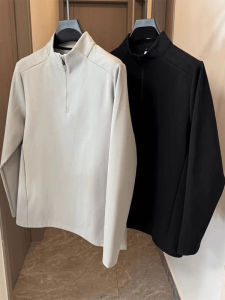 เสื้อเชิ้ตคอปกสูงแบบมีซิปสำหรับผู้ชาย ทรงหลวม สไตล์อเมริกัน ผ้าเดอร์โมน เสื้อเชิ้ตฤดูหนาว เสื้อเชิ้ตคอกลม