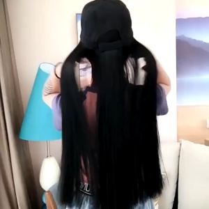 Wig hat all-in-one female summer fashionable all-match ear-hanging dyed long straight hair baseball hat wig female full head cover