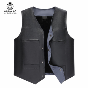 Mens Fleece Lined Vest Warmth Padded Stand Collar Jacket Autumn Winter Middle Aged And Elderly Thermal Outerwear Top