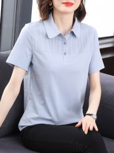 Ladies Pure Cotton Short Sleeve T-Shirt Korean Style Loose Fit Polo Shirt Mid-Year Fashionable Half Sleeve Turn-down Collar Top