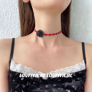 Choker Handmade Heart Shaped Love Suede Red Flowers Short Clavicle Necklace Harajuku Necklace Choker