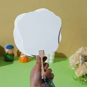 White Paper Hand Fan Chinese Paper Fan Assorted Shape Handmade Fan Blank Painting Fan Vintage Fans with Tassel for DIY Home Decoration-COZII