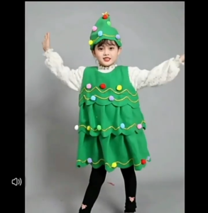 Christmas Costume For Kids Girl 3-12yrs Sleeveless Dress + Hat Christmas Tree Costume Santa Claus Costume For Kids Fancy Christmas Party Dress Set Performance