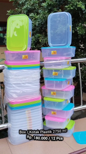 12 Pcs Box Plastik / Kotak Plastik 2750 ml Wadah Penyimpanan Serbaguna