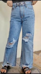 Celana Jeans Wanita Terbaru: Jey Pants Highwaist Denim Ripped Sobek Sobek Snowblue