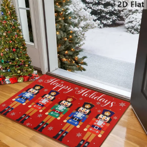 VIKAMA Nutcracker Christmas Mat Happy Holidays Indoor-Outdoor Red Porch Carpet Home Decor For Winter Welcome Guests Doormats