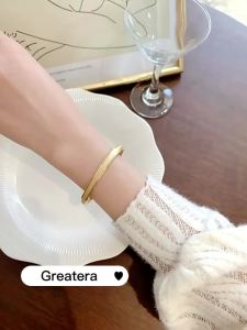 Greatera Exquisite 18K Gold Plated Frosted Stainless Steel Bangles Bracelets for Women Minimalist Waterproof Party Jewelry 2023