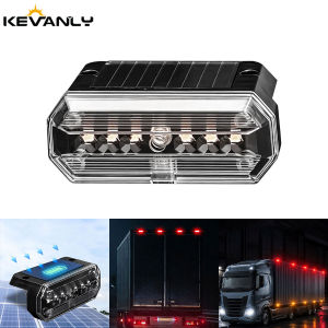 KEVANLY | 1PCS Solar Powered 6SMD Strobe Warning Lights LED Anti-collision Signal Lamp For Cars Truck Trailer Tractor Square Side Light
