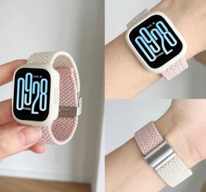 สายรัดแบบทอพร้อมเคสซิลิโคนอ่อนนุ่มสำหรับ Xiaomi Redmi Watch 5 Active Strap / Redmi Watch 5 Lite Strap / Redmi Watch 3 Active Strap สายนาฬิกาสมาร์ทวอทช์ สายรัดไนลอนถักพร้อมเคสซิลิโคนป้องกันสำหรับสายรัด Redmi Watch 5Active 5Lite