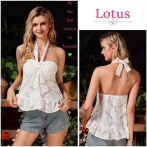 Lotus] Áo Yếm Ren Lưới Kiểu Pháp Peplum Đẹp/ Áo Ống Cổ Yếm Style Boho Form Suông Che Khuyết Điểm Tôn Dáng/ Áo Ba Lỗ Nữ Màu Trắng Dễ Thương