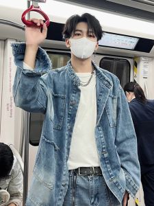 ZHUOCAN | Padded Shoulder American Street Style Rugged Fringe Denim Jacket