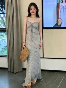 LIRUSHAN | Summer Beach Polka Dot Halter Neck Dress Long