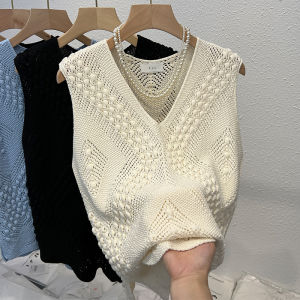 Fashionable Knitted Vest for Women Summer Style Hollow Out Trendy Sleeveless Pullover Perfect for Birthday Parties