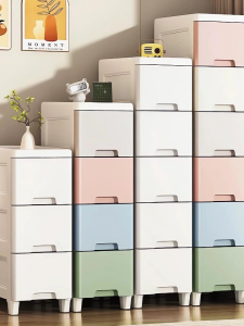 Trove Life Lemari Plastik Susun Organizer Penyimpanan dengan Roda Anti-Slip Laci Desain Minimalis Hemat Ruang Termasuk Kabinet Tekstur Frosted