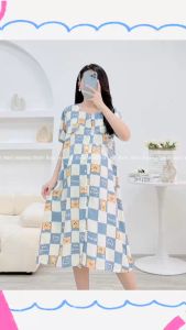 Đầm bầu mặc ở nhà bigsize HANNA từ 70kg tới 100kg có Cúc mở cho bé ty đầm bầu suông lanh thái mát váy bầu dài qua gối