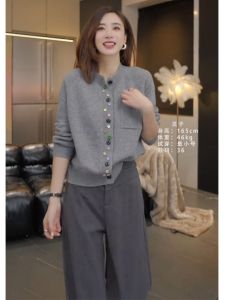 European Goods Fall and Winter Classy Soft Glutinous round Neck Single Pocket Asymmetrical Color Buckle Cashmere Cardigan Female Knitting Sweater Outwear Tide