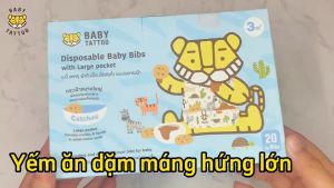 Yếm Ăn Dặm Cho Bé Có Máng Hứng BABY TATTOO Yếm Vải Sử Dụng 1 Lần Tiện Lợi Hộp 20 Cái