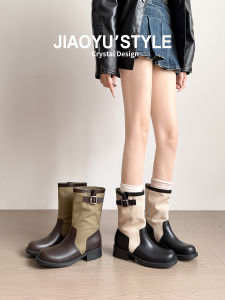 JIAOYU | Leather Retro Coarse Heel Boots