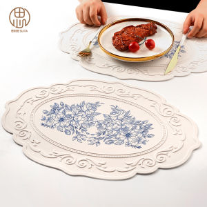 Creative Silicone Heat Resistant Dining Mat Enamel Western Dinner Plate Pad Table Mat Vintage Flower Vase Pad Circular Shape